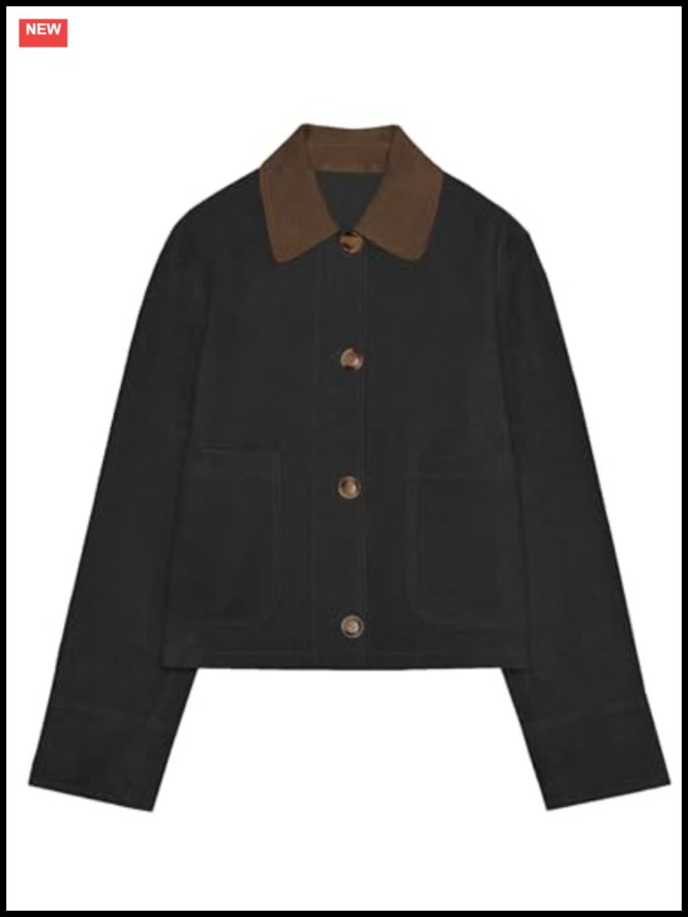 Faux Suede Button Down Shacket Cropped Contrast Collar Jacket with Pockets